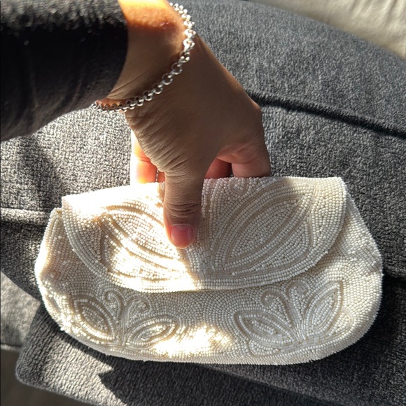 Cream Floral Embossed Clutch with Flap Closure - Picture 9 of 10